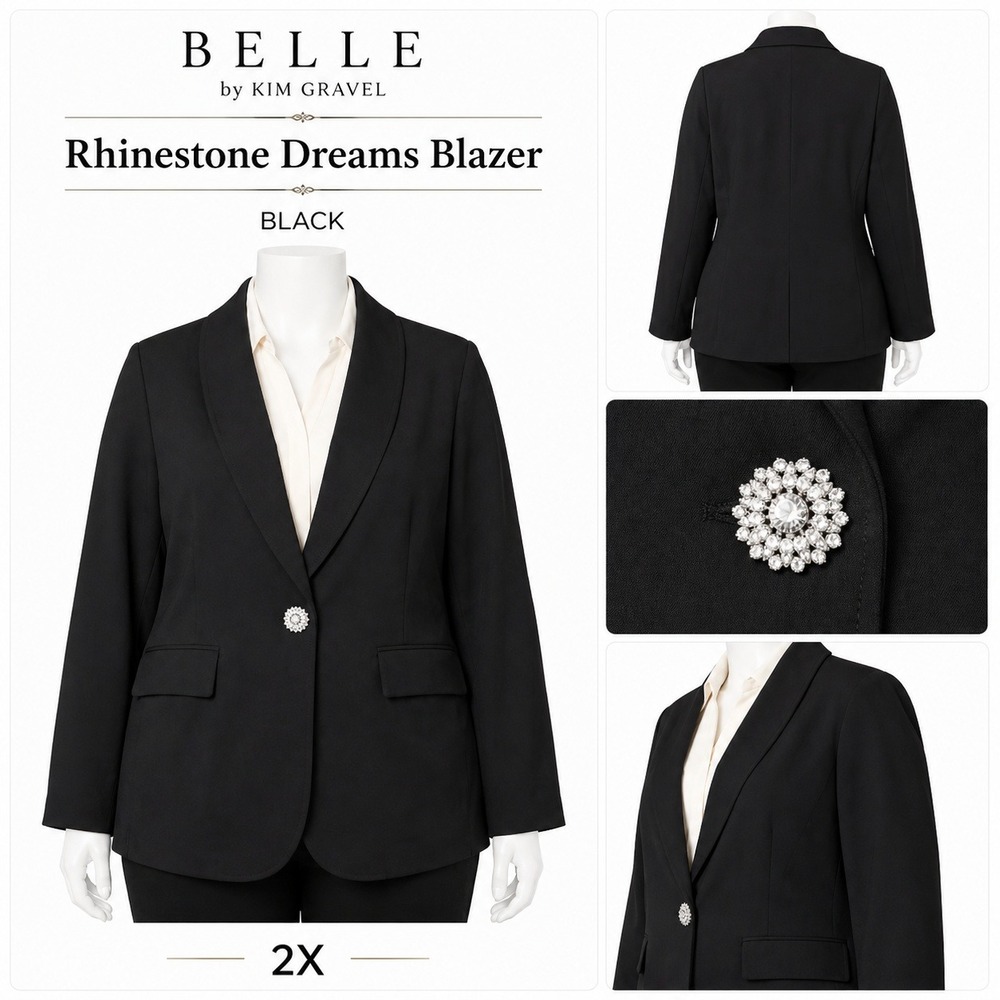Belle by Kim Gravel Womens 2X Rhinestone‎ Dreams Blazer Black New
